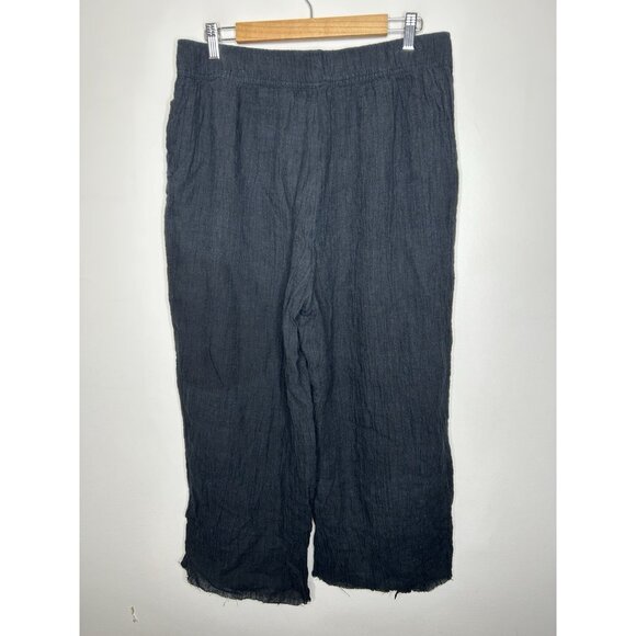 Tahari 100% Line Cropped Wide Leg Pants Pull On Elastic Waist Black Pockets XL - Picture 4 of 8